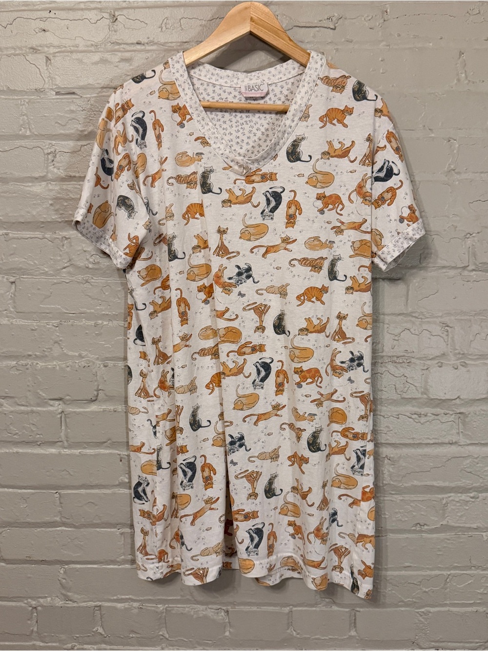 Simply Basic Cotton Cat Sleepshirt Sleepdress Shirt Dress Knit Pajamas PJs